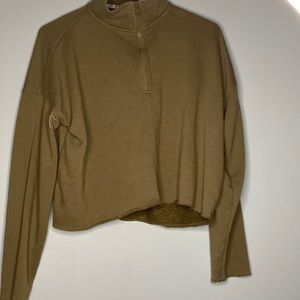 Small Green Aerie Sweatshirt Crop Top Half Zip Up